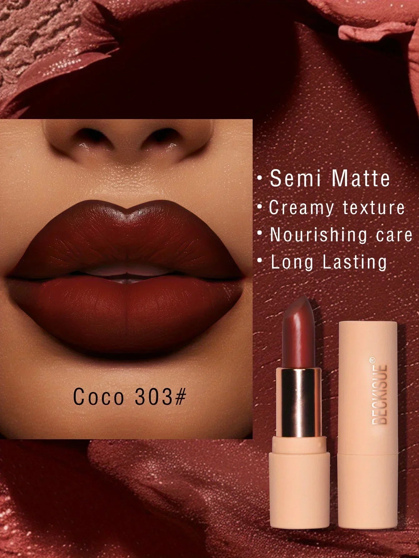 Rossetto opaco setoso lunga durata colore cocco crema idratante impermeabile elegante