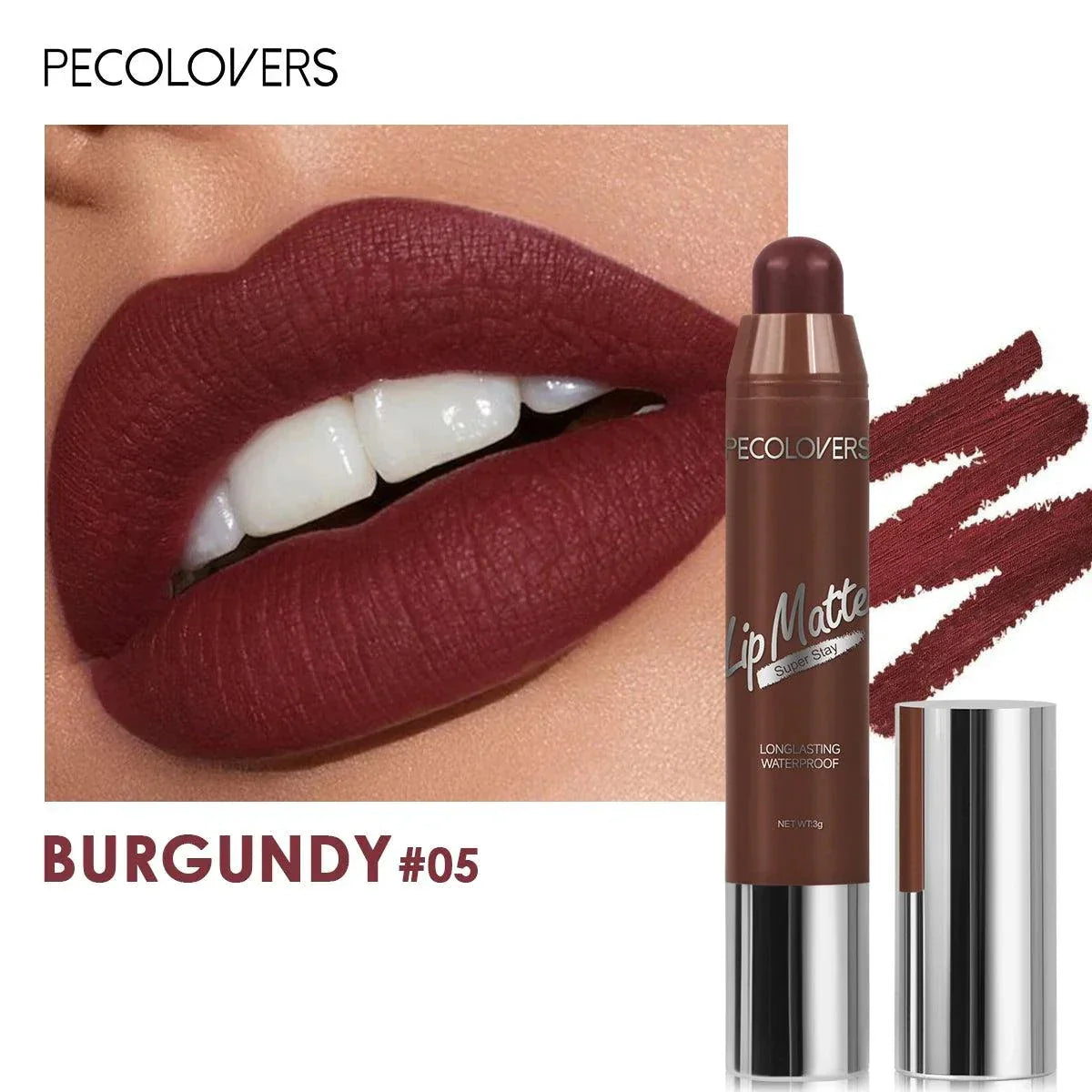 Penna per rossetto opaco vellutato borgogna lunga durata impermeabile