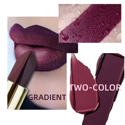 rossetto bicolore velluto impermeabile viola marrone effetto gradiente a lunga durata