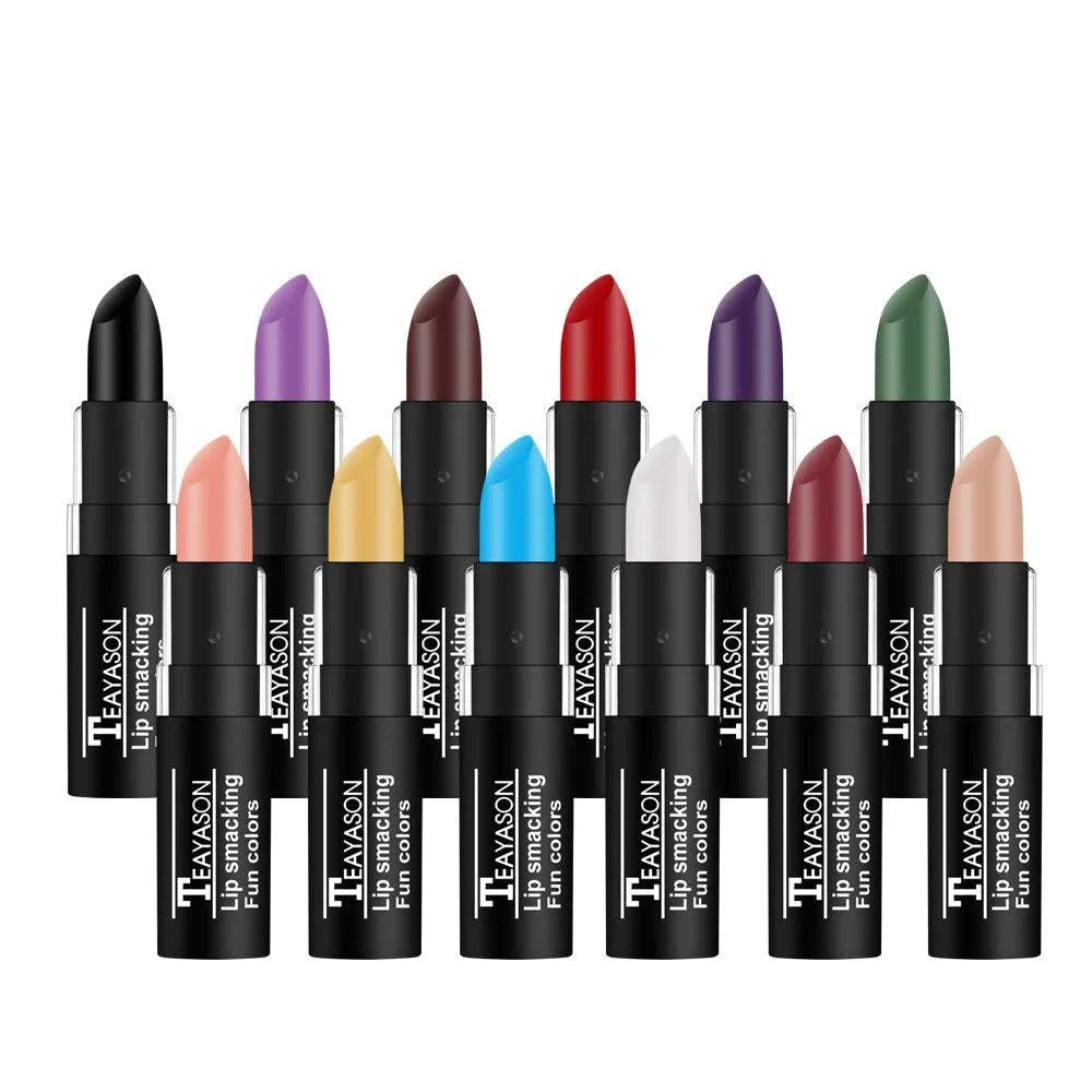 Rossetto nudo opaco 12 colori impermeabile lunga durata pigmentato rosa beige nero rosso blu verde viola