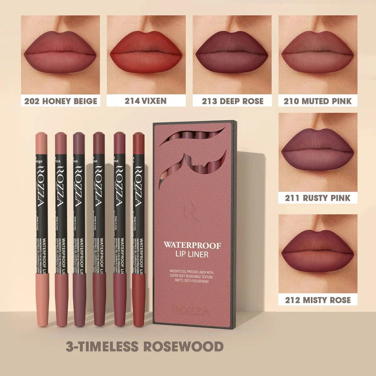 Set di matite labbra impermeabili morbide opache e miscelabili vari colori nude e rosa