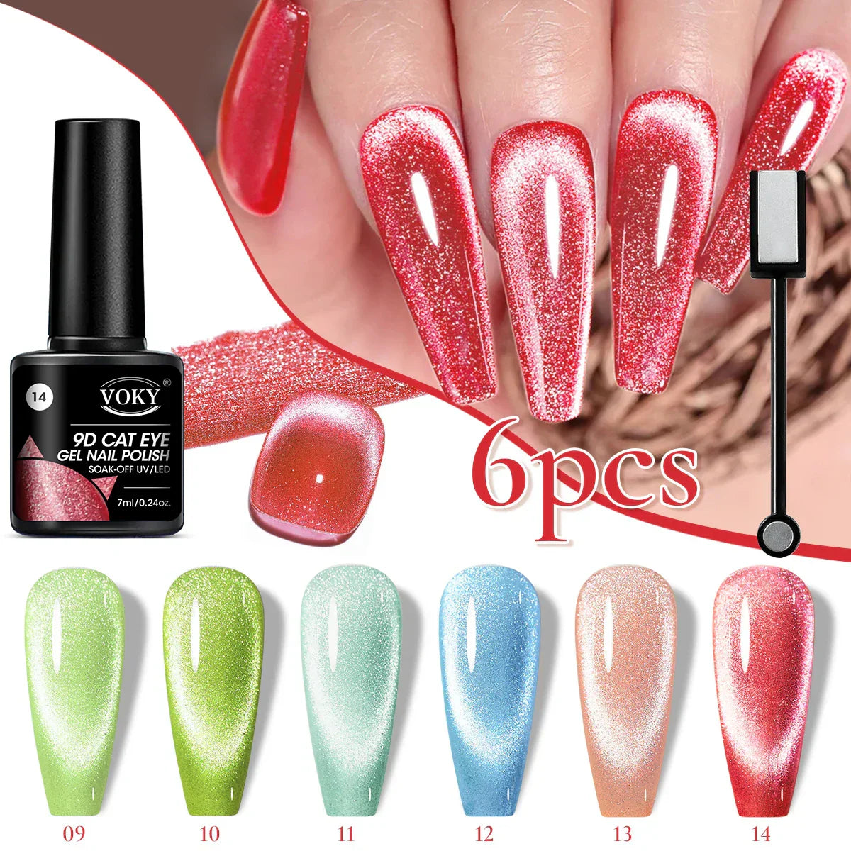 Set di smalti gel magnetici per unghie Cat Eye, 6pc Glitter Cat