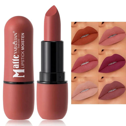 Rossetto opaco a 6 colori con effetto velluto morbido e idratante per labbra lisce e colorate