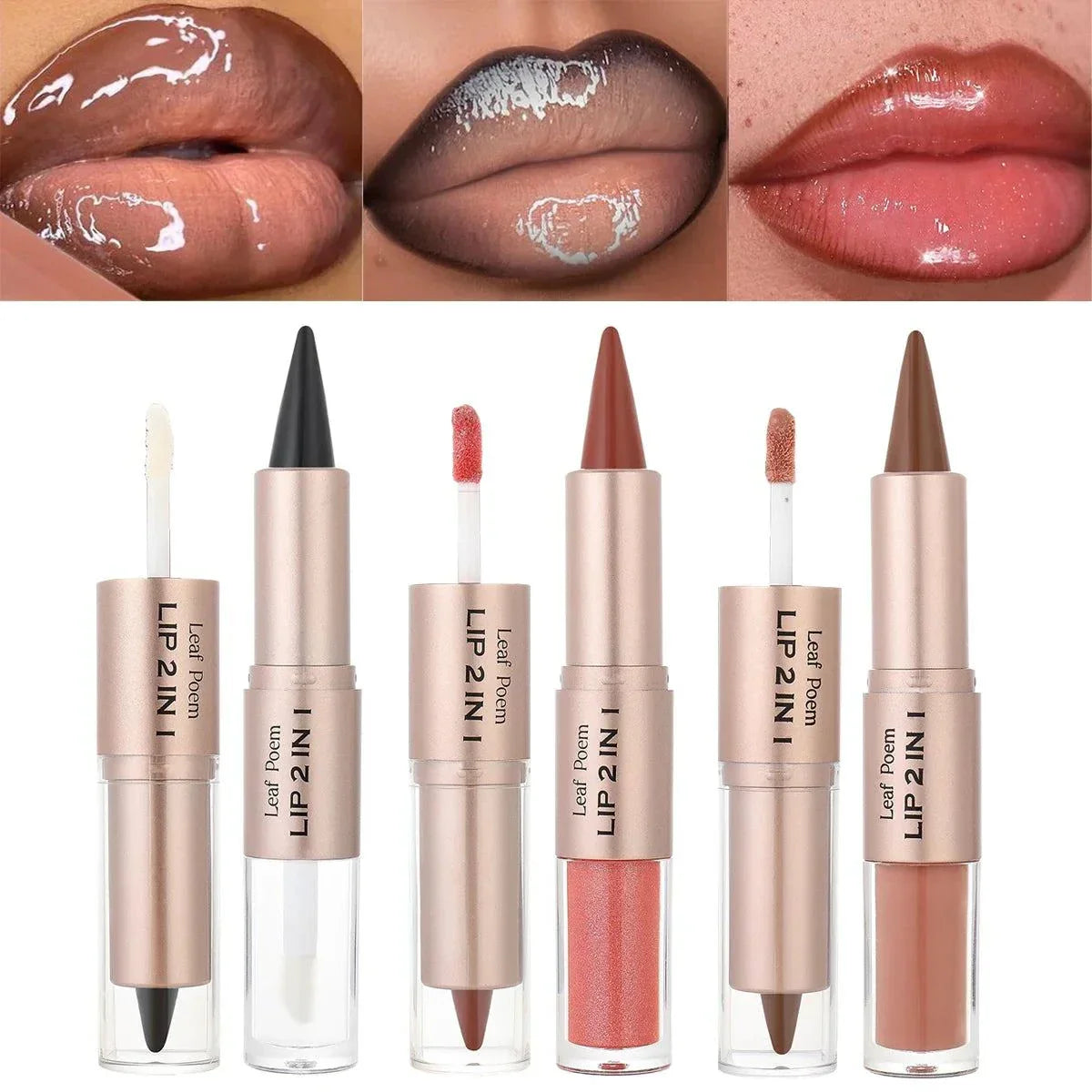 Penna per labbra sfumata conica 2IN1 marrone nudo lucidalabbra opaco impermeabile trucco antiaderente