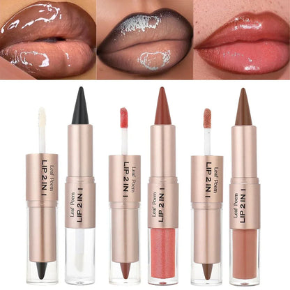 Penna per labbra sfumata conica 2IN1 marrone nudo lucidalabbra opaco impermeabile trucco antiaderente