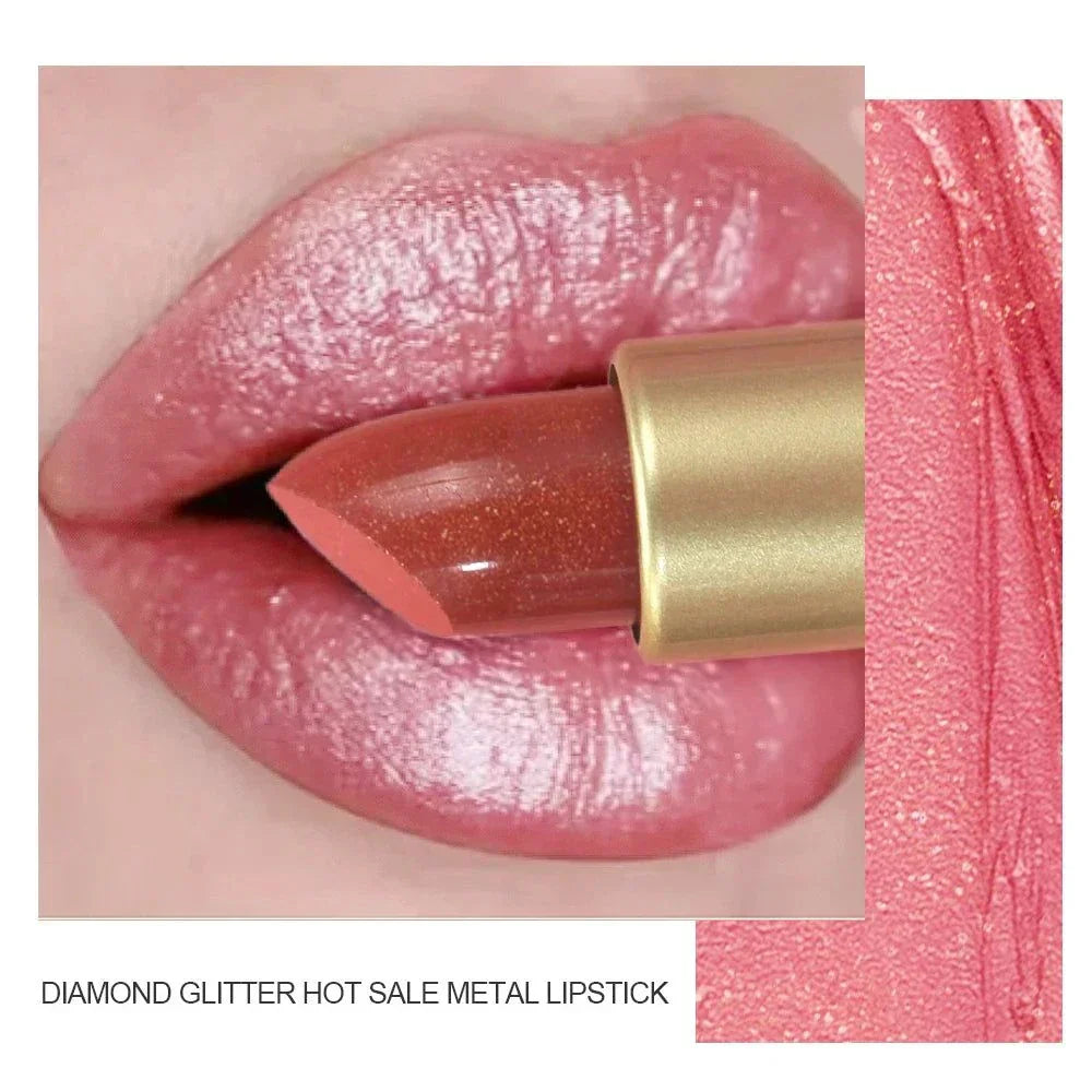 Rossetto in velluto glitter rosa perlescente metallizzato opaco impermeabile a lunga durata