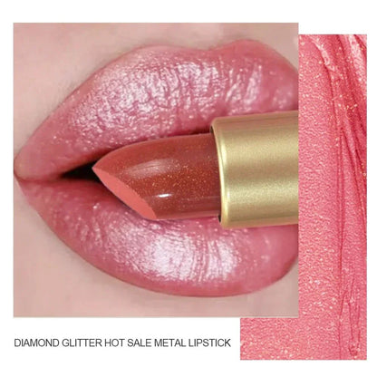Rossetto in velluto glitter rosa perlescente metallizzato opaco impermeabile a lunga durata
