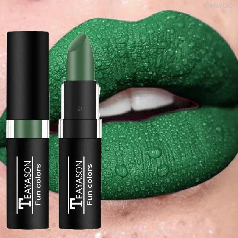 rossetto opaco nero verde resistente all'acqua labbra velluto lunga durata donna