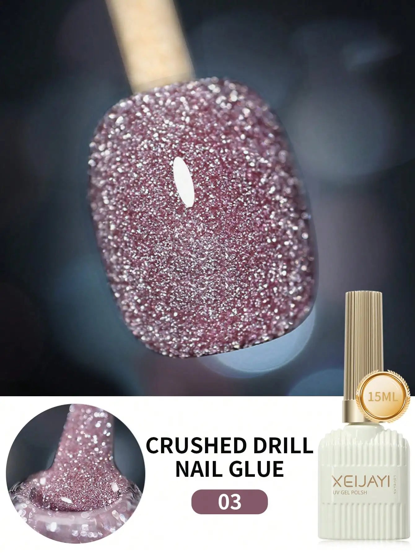 Smalto per unghie gel riflettente con diamanti da discoteca da 15 ml