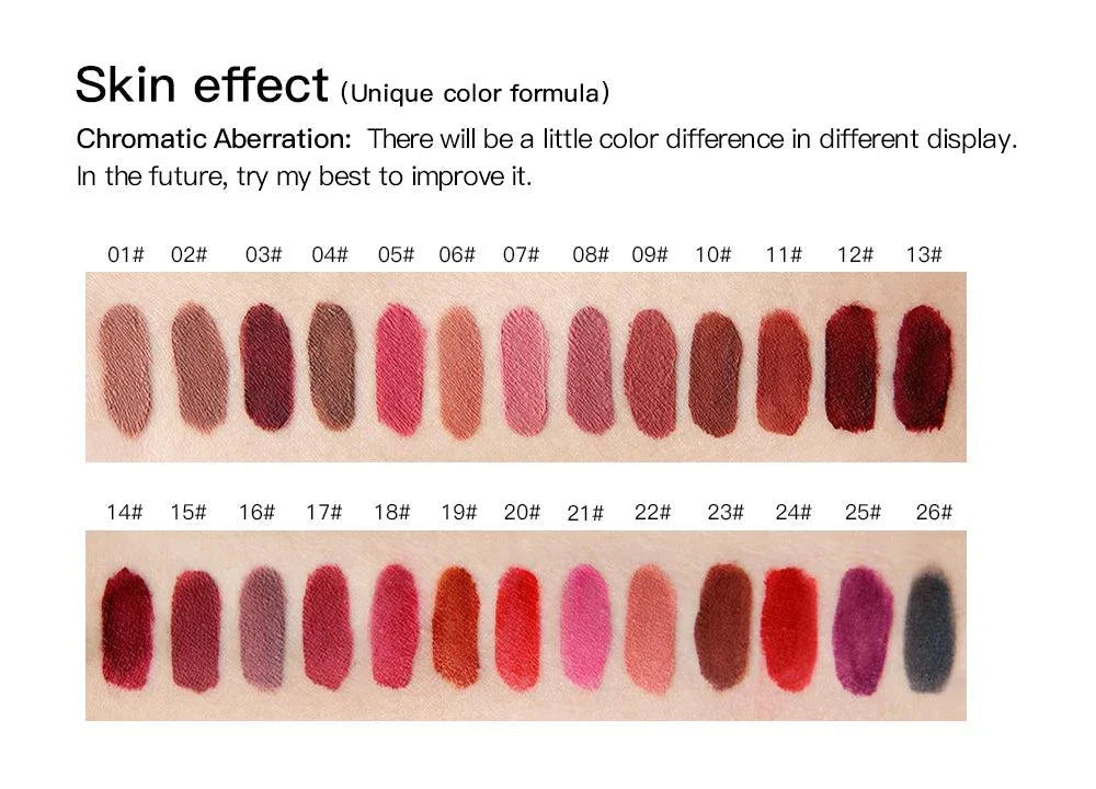 Campionario colori rossetto liquido nudo ultra opaco lunga durata effetto velluto per labbra impermeabile
