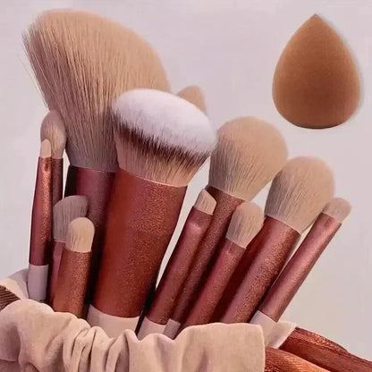 Set di pennelli per trucco morbidi in nylon con manico in plastica, 13-16 pezzi