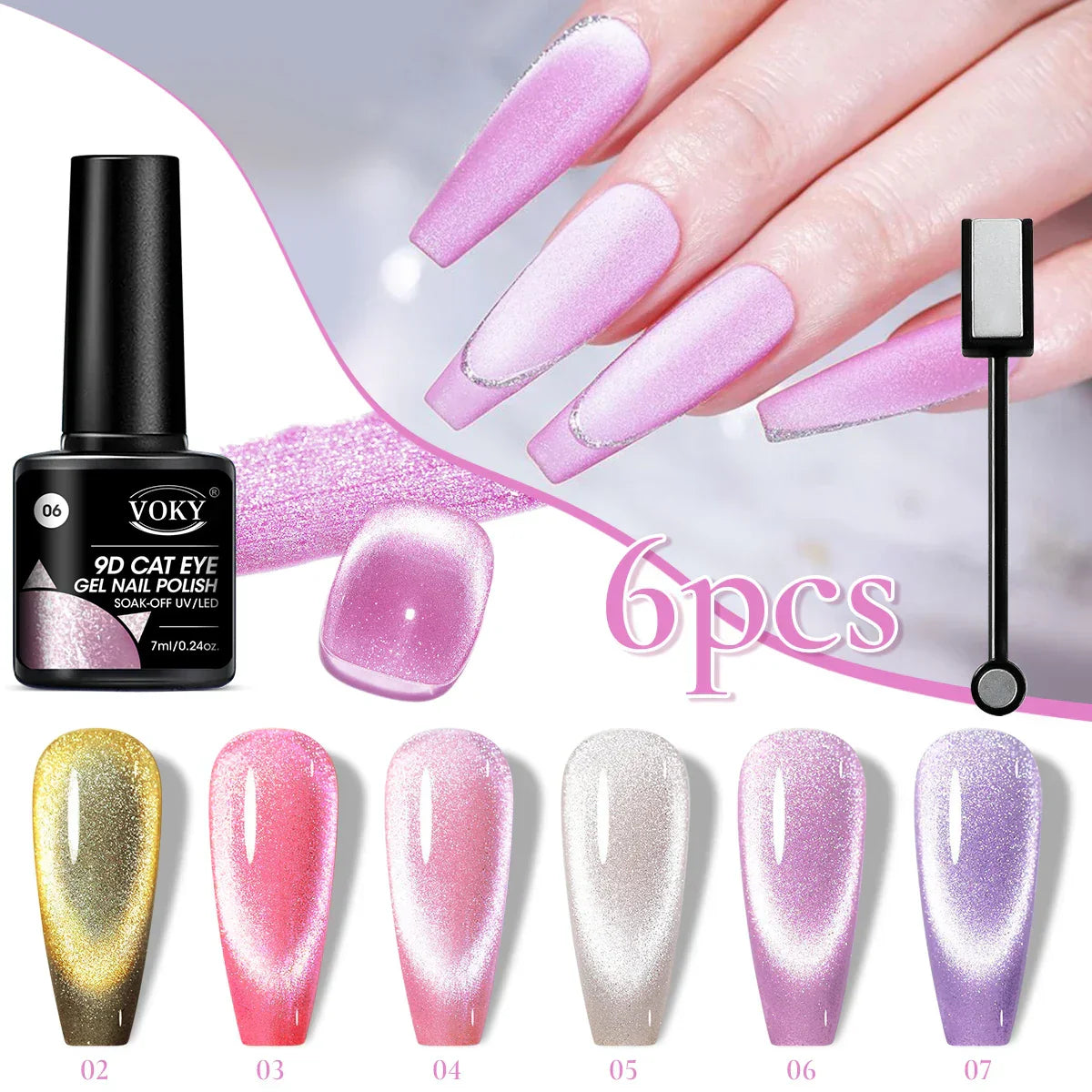 Set di smalti gel magnetici per unghie Cat Eye, 6pc Glitter Cat