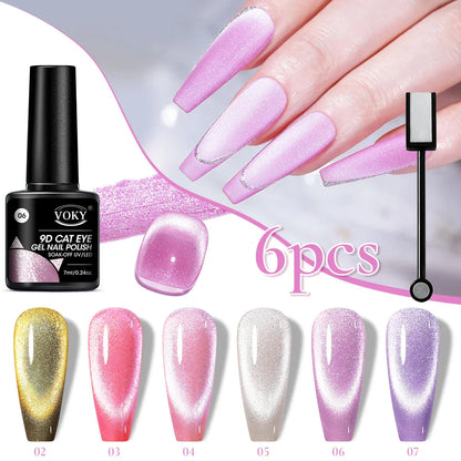 Set di smalti gel magnetici per unghie Cat Eye, 6pc Glitter Cat