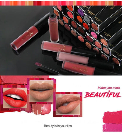Rossetto liquido nudo velluto opaco lunga durata toni naturali e rossi impermeabile uomo donna elegante cosmetici labbra