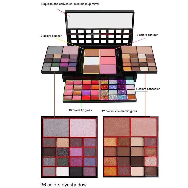 palette di ombretti colorate e pigmentate per trucco impermeabile e resistente all'acqua
