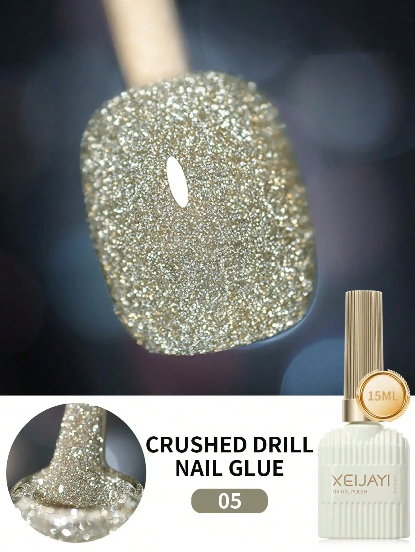 Smalto per unghie gel riflettente con diamanti da discoteca da 15 ml