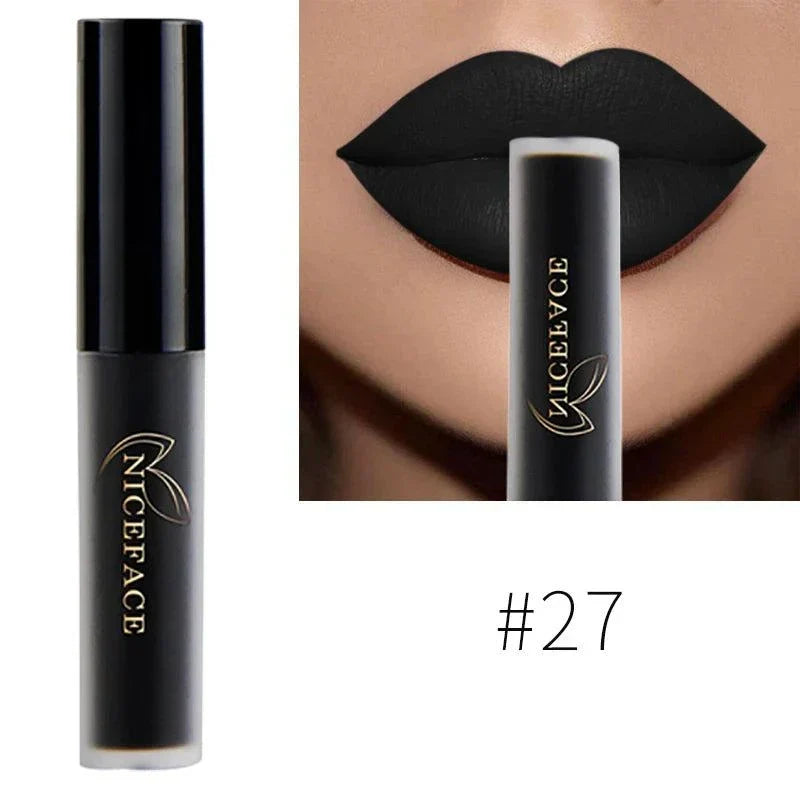Rossetto liquido nudo nero velluto opaco lunga durata impermeabile per labbra donna