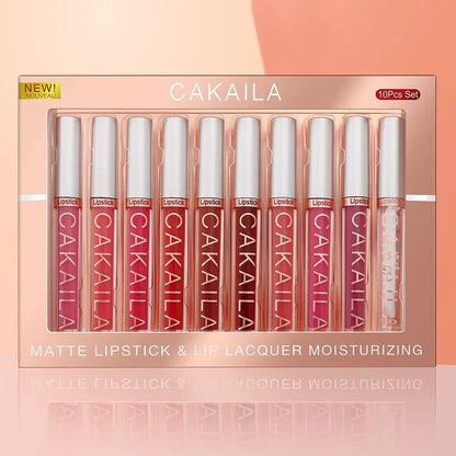 Set 10 pezzi rossetti liquidi opachi CAKAILA colori nude lunga durata impermeabili