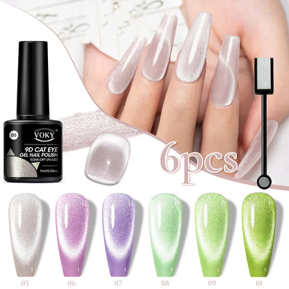Set di smalti gel magnetici per unghie Cat Eye, 6pc Glitter Cat