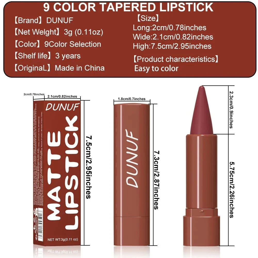 Penna per labbra opaca DUNUF marrone, rossetto vellutato, facile applicazione, 3g, made in China