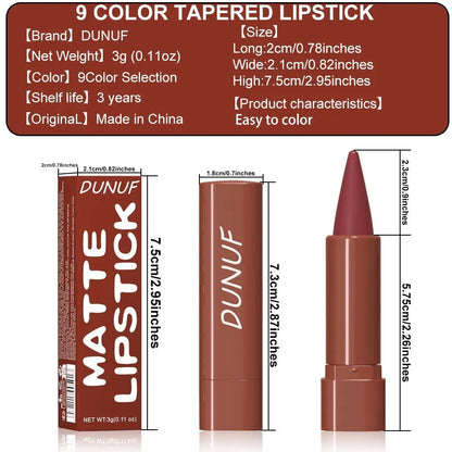 Penna per labbra opaca DUNUF marrone, rossetto vellutato, facile applicazione, 3g, made in China