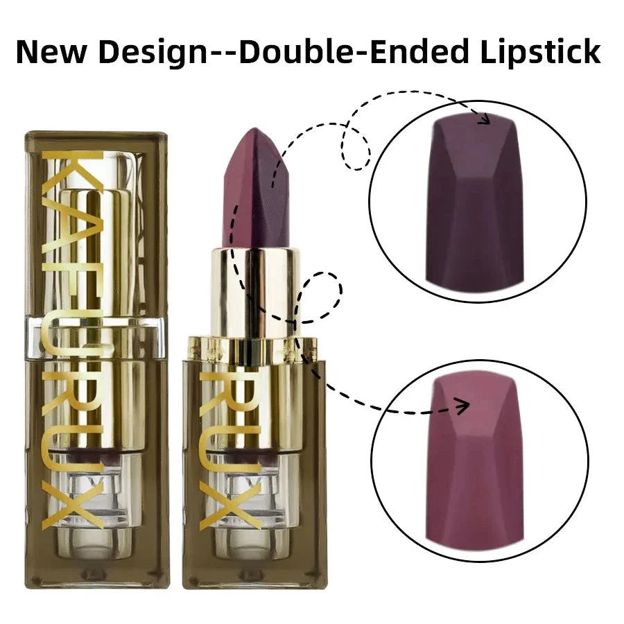 rossetto bicolore doppia punta viola marrone velluto impermeabile lunga durata