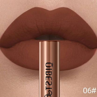 Rossetto liquido opaco marrone effetto velluto a lunga durata impermeabile