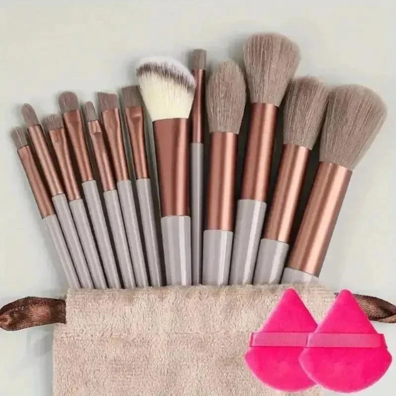 Set di pennelli per trucco morbido in nylon con manico in plastica, 13-16 pezzi