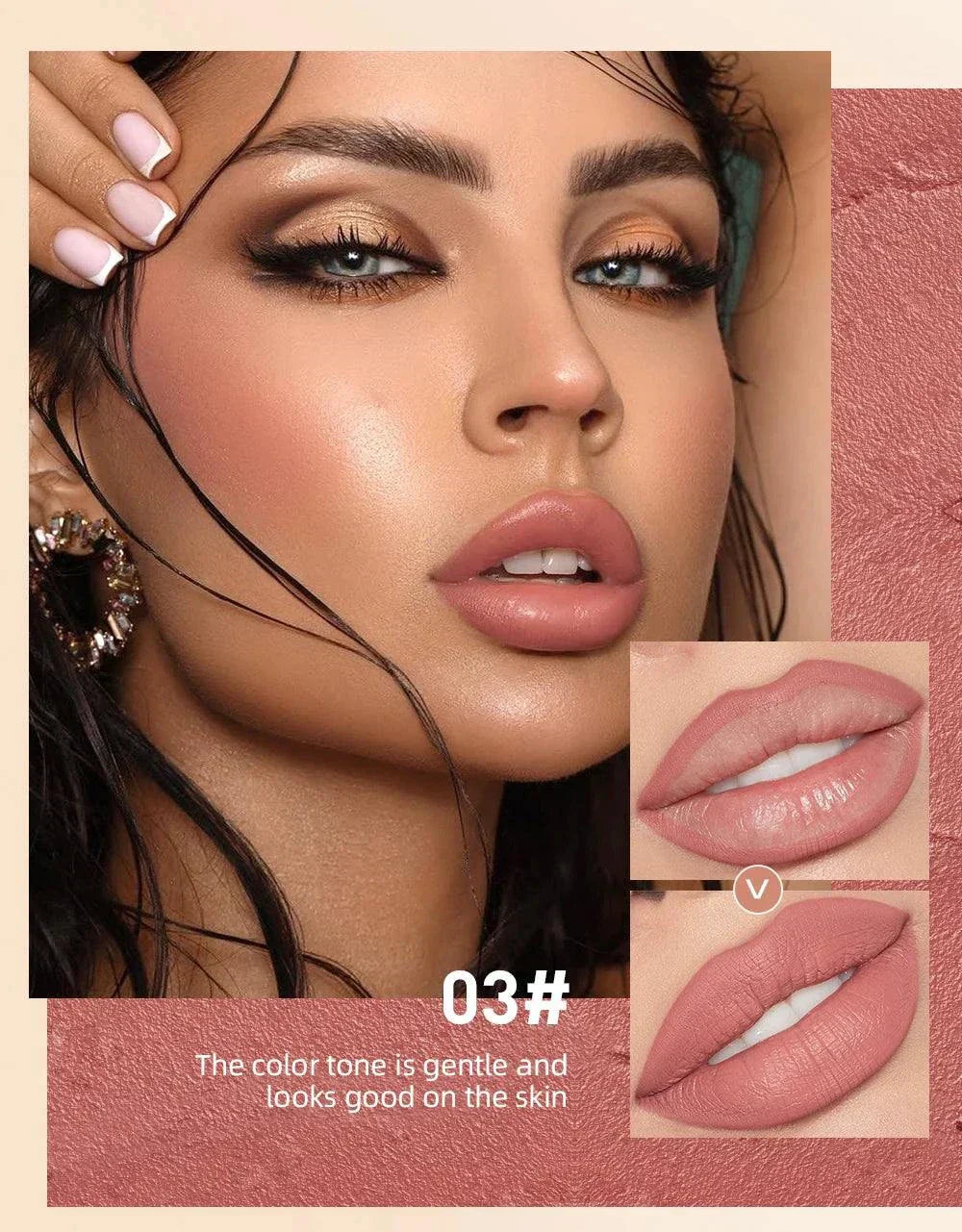 trucco labbra con penna per rossetto opaco nudo lunga durata impermeabile colore rosa naturale