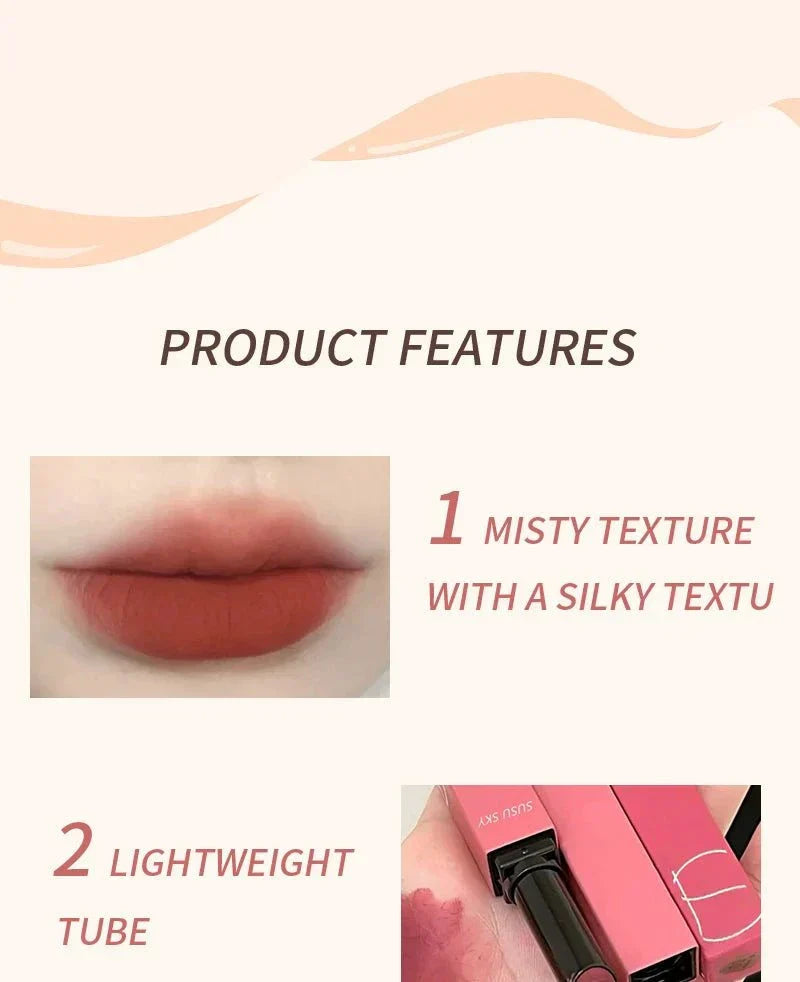 rossetto opaco a tubo sottile impermeabile resistente al sudore texture setosa e leggera