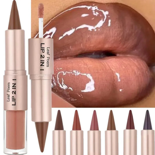 penna per labbra sfumata conica 2IN1 lucidalabbra opaco marrone nudo impermeabile trucco antiaderente