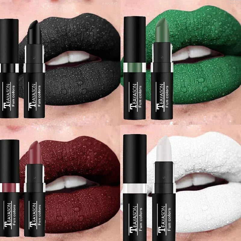 Rossetto opaco nero resistente all'acqua per labbra sexy e velluto, 12 colori disponibili