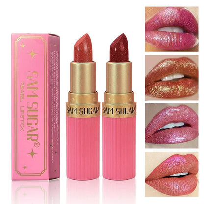 Rossetto in velluto glitter rosa metallizzato opaco impermeabile e idratante lunga durata