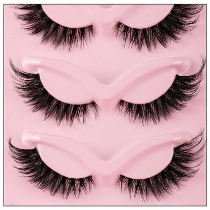 Set di 5 paia di ciglia finte alate per occhi a gatto in capelli sintetici lunghe 1-1,5 cm con fascia trasparente