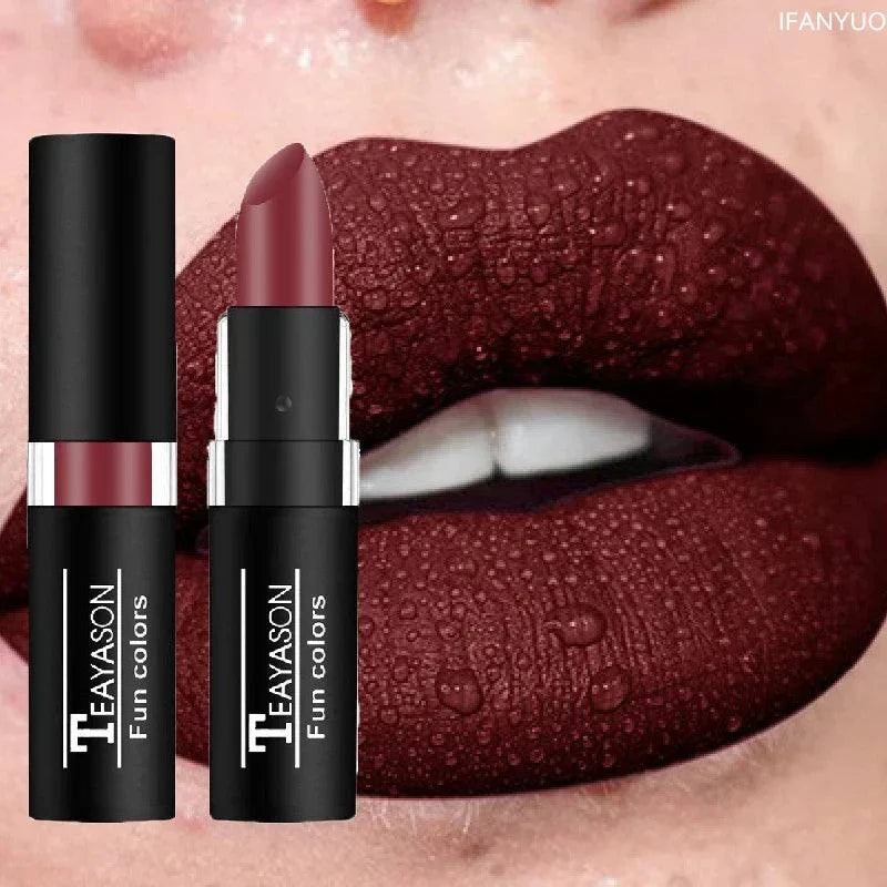 rossetto opaco nero effetto velluto resistente all'acqua lunga durata per donna</br>