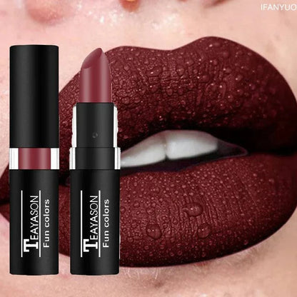 rossetto opaco nero effetto velluto resistente all'acqua lunga durata per donna</br>