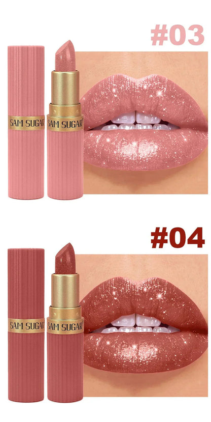 Rossetto in velluto glitter rosa metallizzato opaco impermeabile idratante lungo durata