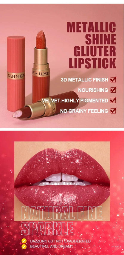 Rossetto in velluto glitter rosa perlescente metallizzato opaco impermeabile e idratante