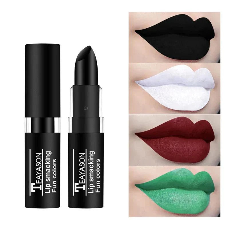 Rossetto nudo opaco impermeabile lunga durata colori nero bianco rosso verde